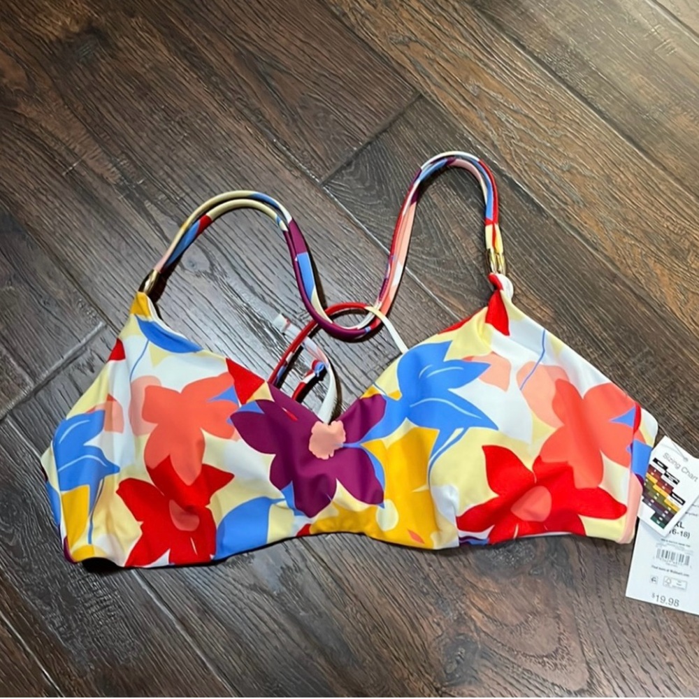 Time and Tru Floral Bikini Top - Red, Yellow, Purple - Picture 6 of 11